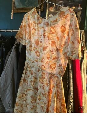 Floral Orange Cream 50’s Style Dress - Lightweight Summer
